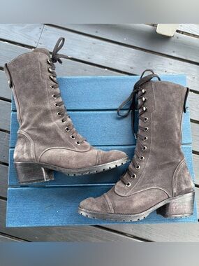 Pura Lopez Grey Suede Lace-Up Ankle Boots 36.5 61/2